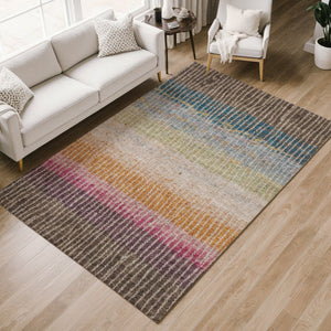 HomeRoots 9' Chocolate Orange & Pink Striped Washable Area Rug - Durable, Stylish for Indoor/Outdoor Spaces 658925