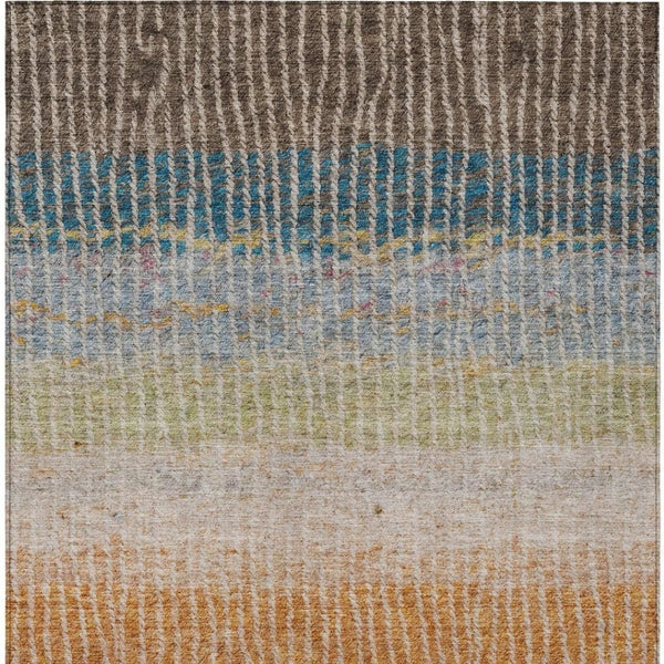 HomeRoots 10' X 14' Striped Washable Area Rug in Chocolate, Orange & Pink - Durable Indoor/Outdoor Accent Piece 658926