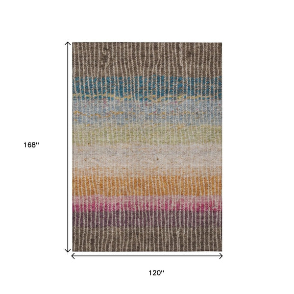HomeRoots 10' X 14' Striped Washable Area Rug in Chocolate, Orange & Pink - Durable Indoor/Outdoor Accent Piece 658926