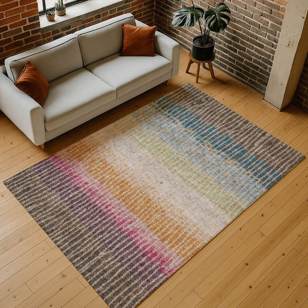 HomeRoots 10' X 14' Striped Washable Area Rug in Chocolate, Orange & Pink - Durable Indoor/Outdoor Accent Piece 658926