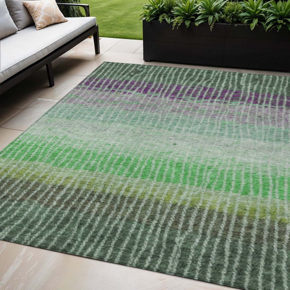 HomeRoots 5' Fern Green & Purple Striped Washable Indoor/Outdoor Area Rug - Durable, Stylish, Easy Care! 658928