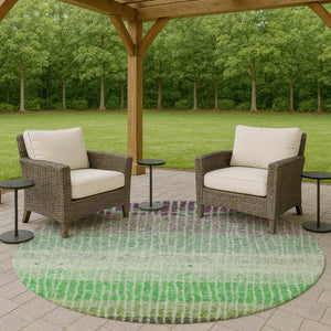 HomeRoots 8' Striped Fern Green and Purple Round Area Rug – Washable, Stain-Resistant for Indoor & Outdoor Use 658929