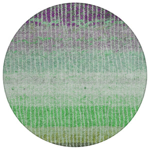 HomeRoots 8' Striped Fern Green and Purple Round Area Rug – Washable, Stain-Resistant for Indoor & Outdoor Use 658929