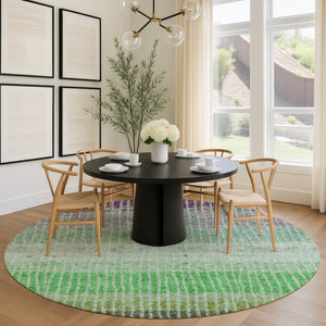 HomeRoots 8' Striped Fern Green and Purple Round Area Rug – Washable, Stain-Resistant for Indoor & Outdoor Use 658929
