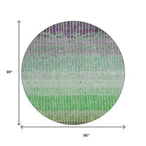 HomeRoots 8' Striped Fern Green and Purple Round Area Rug – Washable, Stain-Resistant for Indoor & Outdoor Use 658929