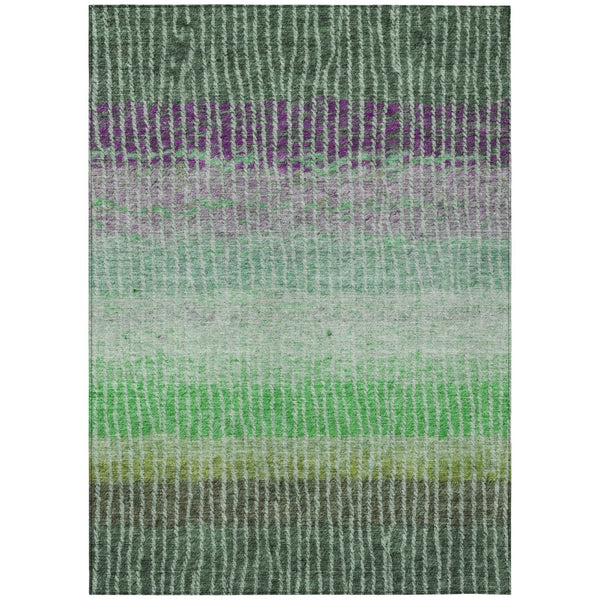 HomeRoots 8' X 10' Washable Fern Green and Purple Striped Area Rug - Perfect for Indoor & Outdoor Spaces! 658930