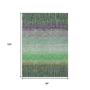 HomeRoots 8' X 10' Washable Fern Green and Purple Striped Area Rug - Perfect for Indoor & Outdoor Spaces! 658930