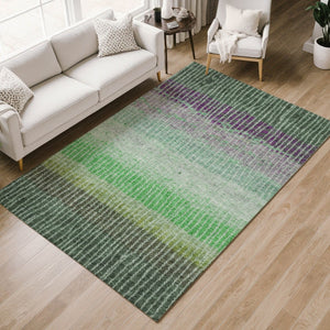 HomeRoots 8' X 10' Washable Fern Green and Purple Striped Area Rug - Perfect for Indoor & Outdoor Spaces! 658930