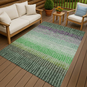 HomeRoots 8' X 10' Washable Fern Green and Purple Striped Area Rug - Perfect for Indoor & Outdoor Spaces! 658930