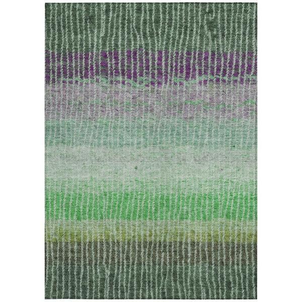 HomeRoots 9' Indoor Outdoor Area Rug in Fern Green & Purple Stripes - Stylish, Washable, Durable & Versatile! 658931