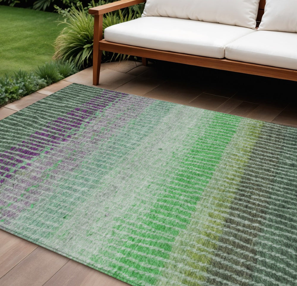 HomeRoots 9' Indoor Outdoor Area Rug in Fern Green & Purple Stripes - Stylish, Washable, Durable & Versatile! 658931