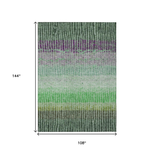 HomeRoots 9' Indoor Outdoor Area Rug in Fern Green & Purple Stripes - Stylish, Washable, Durable & Versatile! 658931