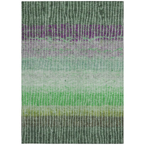 HomeRoots 10' X 14' Durable Fern Green & Purple Striped Rug - Stylish, Washable for Indoor & Outdoor Use! 658932