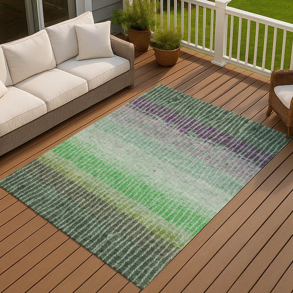 HomeRoots 10' X 14' Durable Fern Green & Purple Striped Rug - Stylish, Washable for Indoor & Outdoor Use! 658932