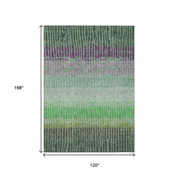 HomeRoots 10' X 14' Durable Fern Green & Purple Striped Rug - Stylish, Washable for Indoor & Outdoor Use! 658932