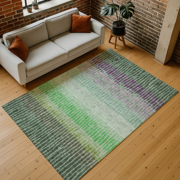 HomeRoots 10' X 14' Durable Fern Green & Purple Striped Rug - Stylish, Washable for Indoor & Outdoor Use! 658932