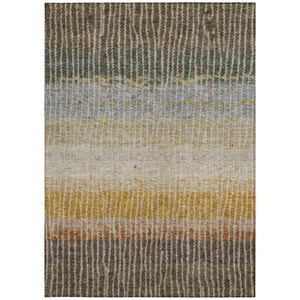 HomeRoots 5' Versatile Brown, Gold & Gray Striped Washable Area Rug for Indoor & Outdoor High-Traffic Spaces 658934