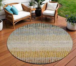 HomeRoots 8' Round Striped Area Rug in Brown, Gold & Gray - Washable, Stain-Resistant, Indoor/Outdoor Use! 658935
