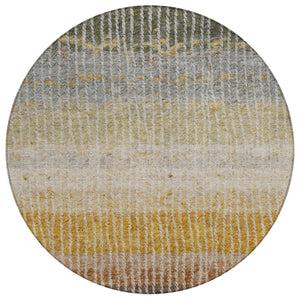 HomeRoots 8' Round Striped Area Rug in Brown, Gold & Gray - Washable, Stain-Resistant, Indoor/Outdoor Use! 658935