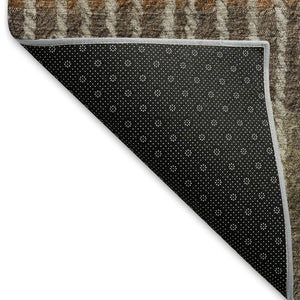 HomeRoots 8' Round Striped Area Rug in Brown, Gold & Gray - Washable, Stain-Resistant, Indoor/Outdoor Use! 658935