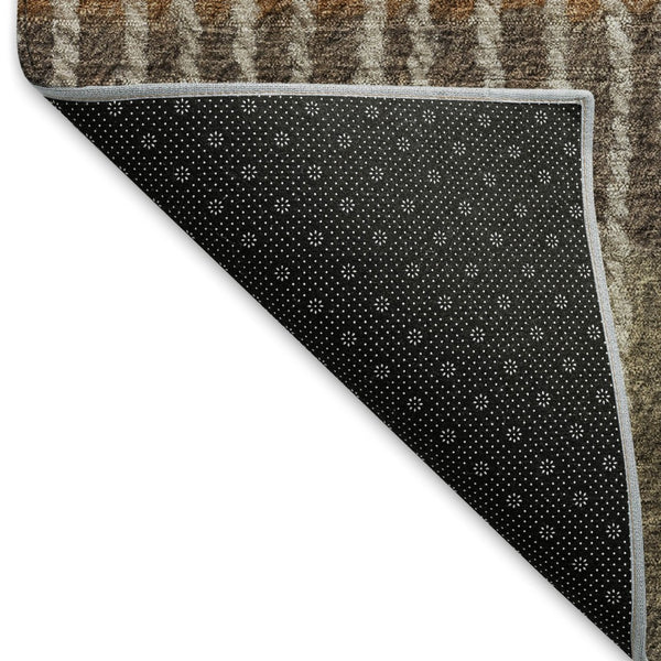 HomeRoots 8' Round Striped Area Rug in Brown, Gold & Gray - Washable, Stain-Resistant, Indoor/Outdoor Use! 658935