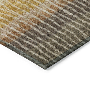 HomeRoots 8' Round Striped Area Rug in Brown, Gold & Gray - Washable, Stain-Resistant, Indoor/Outdoor Use! 658935