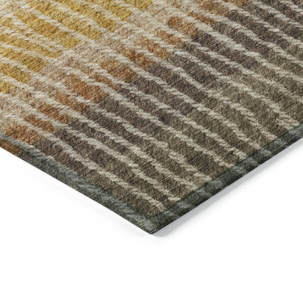 HomeRoots 8' Round Striped Area Rug in Brown, Gold & Gray - Washable, Stain-Resistant, Indoor/Outdoor Use! 658935