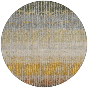 HomeRoots 8' Round Striped Area Rug in Brown, Gold & Gray - Washable, Stain-Resistant, Indoor/Outdoor Use! 658935