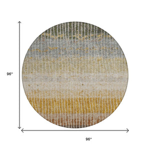 HomeRoots 8' Round Striped Area Rug in Brown, Gold & Gray - Washable, Stain-Resistant, Indoor/Outdoor Use! 658935