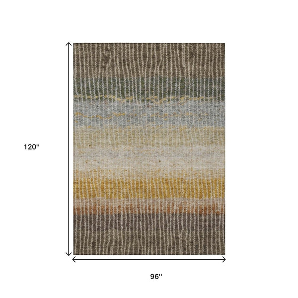 HomeRoots 8' X 10' Striped Washable Area Rug in Brown, Gold & Gray - Perfect for Indoor & Outdoor Spaces! 658936