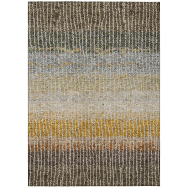HomeRoots 8' X 10' Striped Washable Area Rug in Brown, Gold & Gray - Perfect for Indoor & Outdoor Spaces! 658936