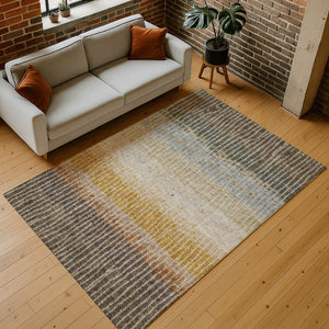 HomeRoots 8' X 10' Striped Washable Area Rug in Brown, Gold & Gray - Perfect for Indoor & Outdoor Spaces! 658936