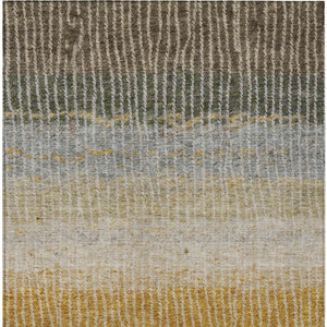 HomeRoots 9' Durable Brown Gold and Gray Striped Washable Area Rug for Indoor and Outdoor Use - Stylish & Versatile 658937