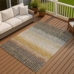 HomeRoots 10' Striped Washable Area Rug in Brown, Gold & Gray – Perfect for Indoor/Outdoor Spaces & Pets! 658938