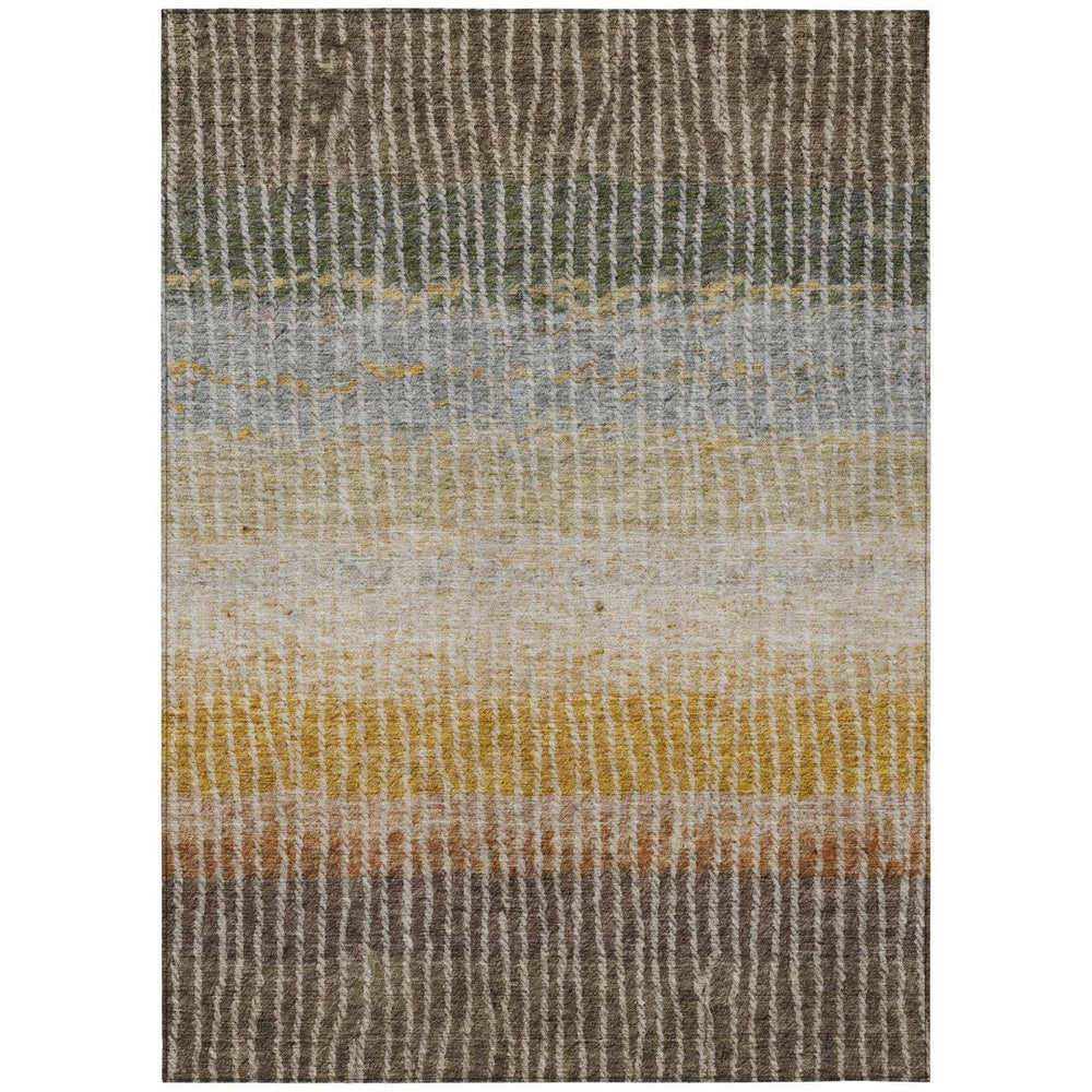 HomeRoots 10' Striped Washable Area Rug in Brown, Gold & Gray – Perfect for Indoor/Outdoor Spaces & Pets! 658938