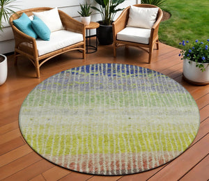 HomeRoots 8' Vibrant Olive Green, Red & Purple Round Striped Area Rug - Durable, Washable for Indoor/Outdoor Use 658941