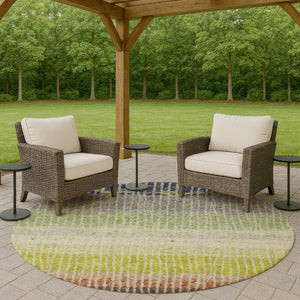HomeRoots 8' Vibrant Olive Green, Red & Purple Round Striped Area Rug - Durable, Washable for Indoor/Outdoor Use 658941