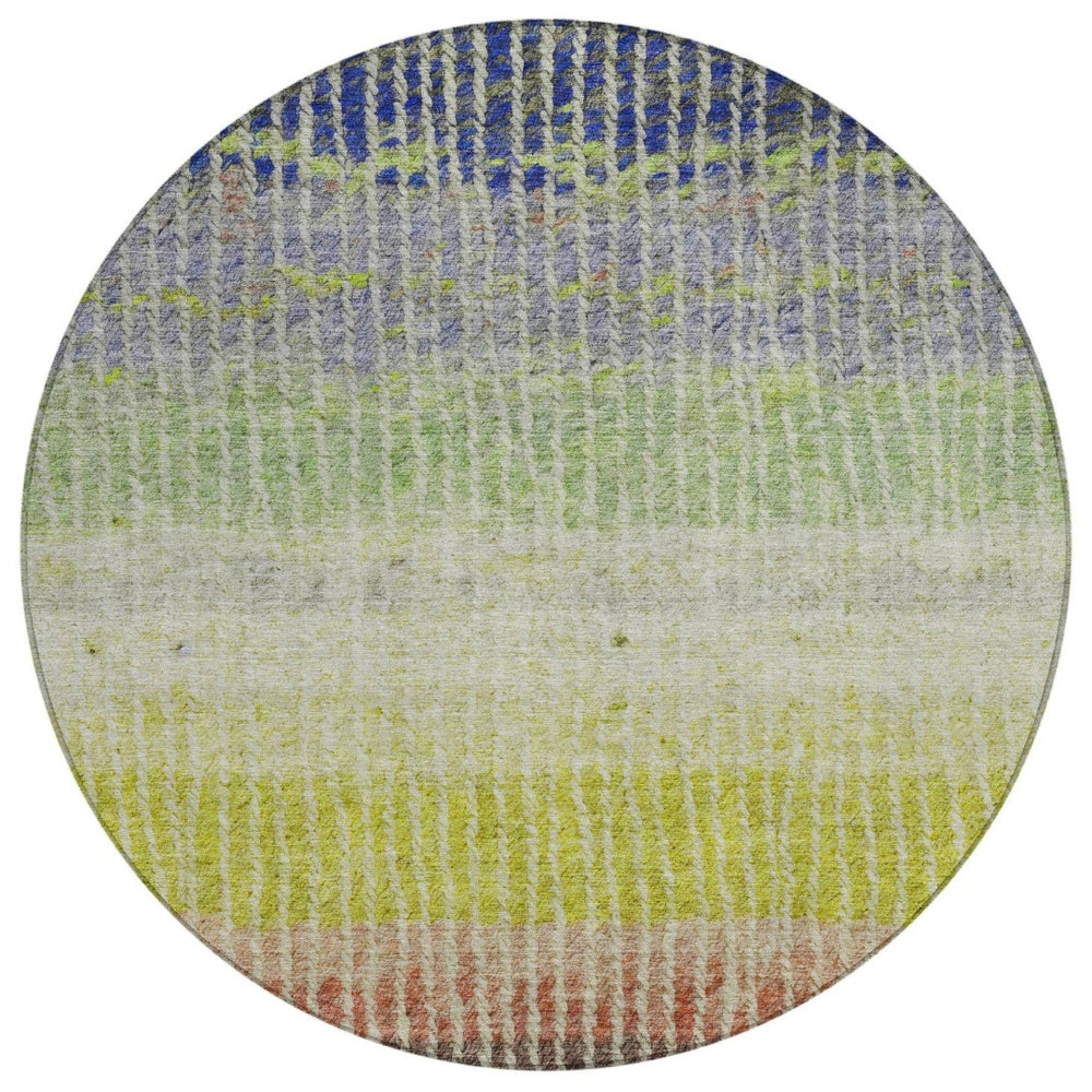 HomeRoots 8' Vibrant Olive Green, Red & Purple Round Striped Area Rug - Durable, Washable for Indoor/Outdoor Use 658941