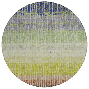 HomeRoots 8' Vibrant Olive Green, Red & Purple Round Striped Area Rug - Durable, Washable for Indoor/Outdoor Use 658941