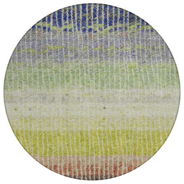 HomeRoots 8' Vibrant Olive Green, Red & Purple Round Striped Area Rug - Durable, Washable for Indoor/Outdoor Use 658941