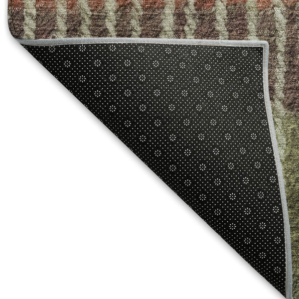 HomeRoots 8' Vibrant Olive Green, Red & Purple Round Striped Area Rug - Durable, Washable for Indoor/Outdoor Use 658941