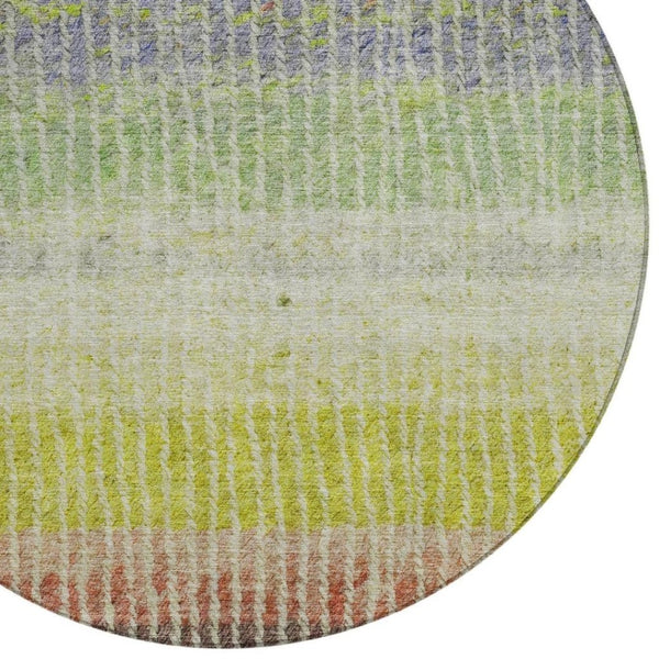 HomeRoots 8' Vibrant Olive Green, Red & Purple Round Striped Area Rug - Durable, Washable for Indoor/Outdoor Use 658941