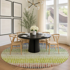 HomeRoots 8' Vibrant Olive Green, Red & Purple Round Striped Area Rug - Durable, Washable for Indoor/Outdoor Use 658941