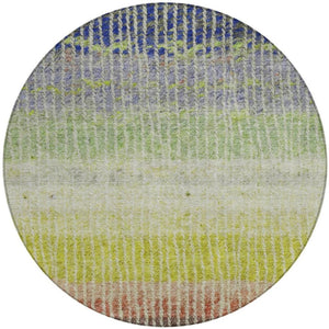 HomeRoots 8' Vibrant Olive Green, Red & Purple Round Striped Area Rug - Durable, Washable for Indoor/Outdoor Use 658941