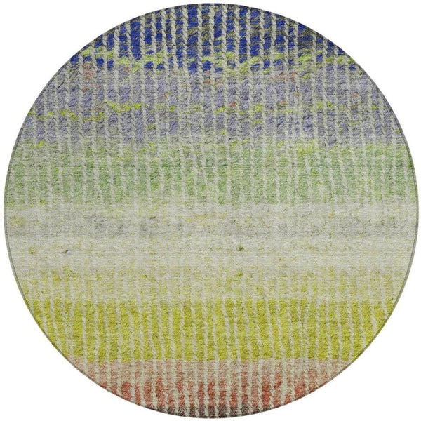 HomeRoots 8' Vibrant Olive Green, Red & Purple Round Striped Area Rug - Durable, Washable for Indoor/Outdoor Use 658941