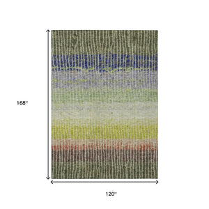 HomeRoots 10' Colorful Striped Washable Area Rug - Olive Green, Red & Purple for Indoor/Outdoor Use, Durable! 658944
