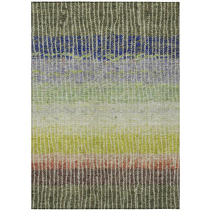 HomeRoots 10' Colorful Striped Washable Area Rug - Olive Green, Red & Purple for Indoor/Outdoor Use, Durable! 658944
