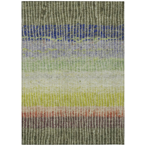 HomeRoots 10' Colorful Striped Washable Area Rug - Olive Green, Red & Purple for Indoor/Outdoor Use, Durable! 658944