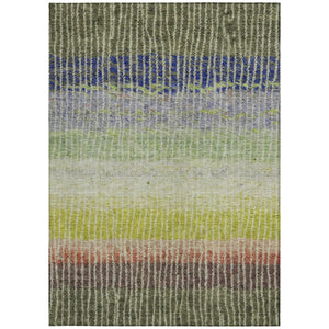 HomeRoots 10' Colorful Striped Washable Area Rug - Olive Green, Red & Purple for Indoor/Outdoor Use, Durable! 658944