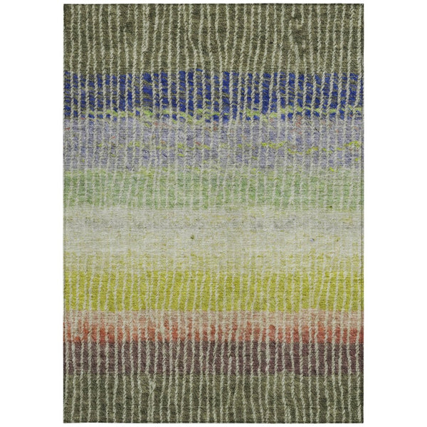 HomeRoots 10' Colorful Striped Washable Area Rug - Olive Green, Red & Purple for Indoor/Outdoor Use, Durable! 658944